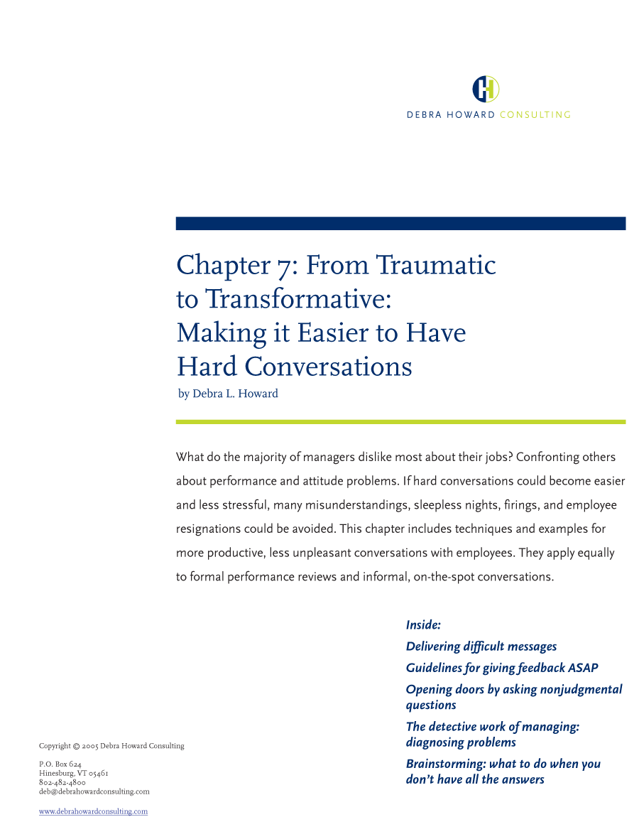 Debra Howard Consulting Article Preview: Communication Skills for Hard Conversations