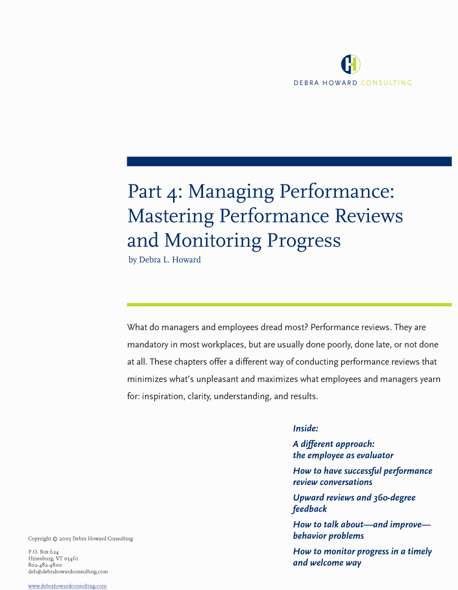 Debra Howard Consulting Article Preview: Managing Performance: Mastering Performance Reviews