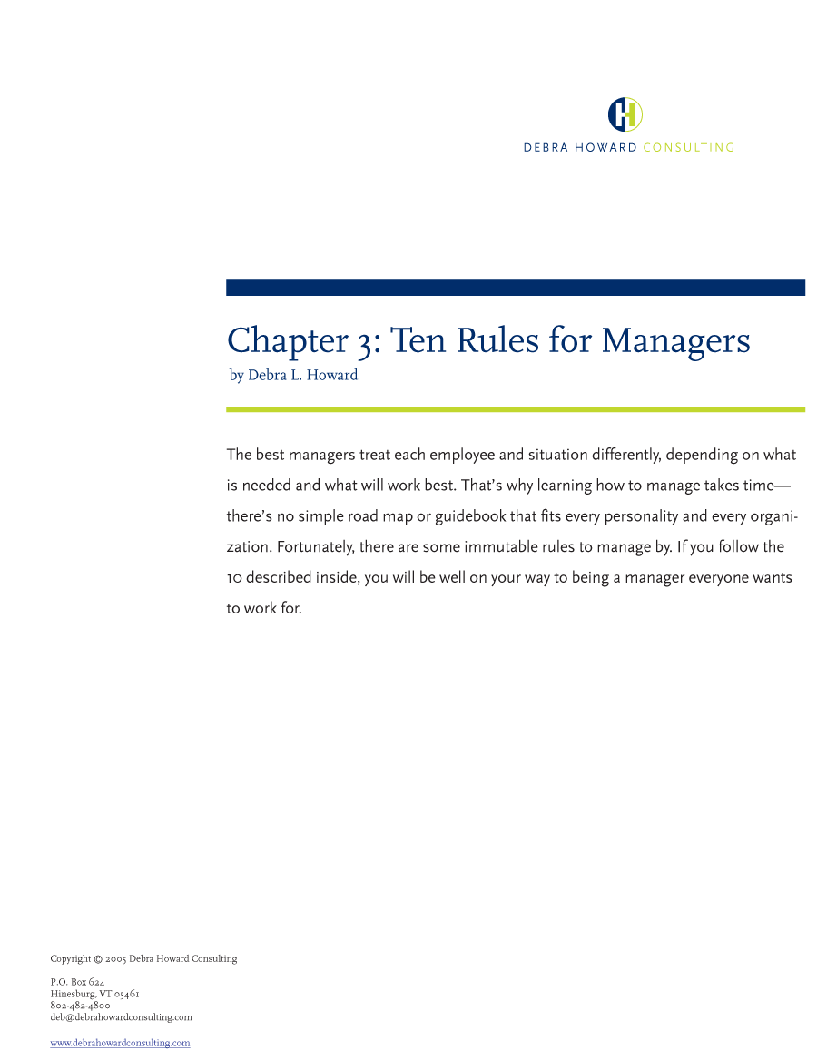 Debra Howard Consulting Article Preview: Ten Rules for Managers